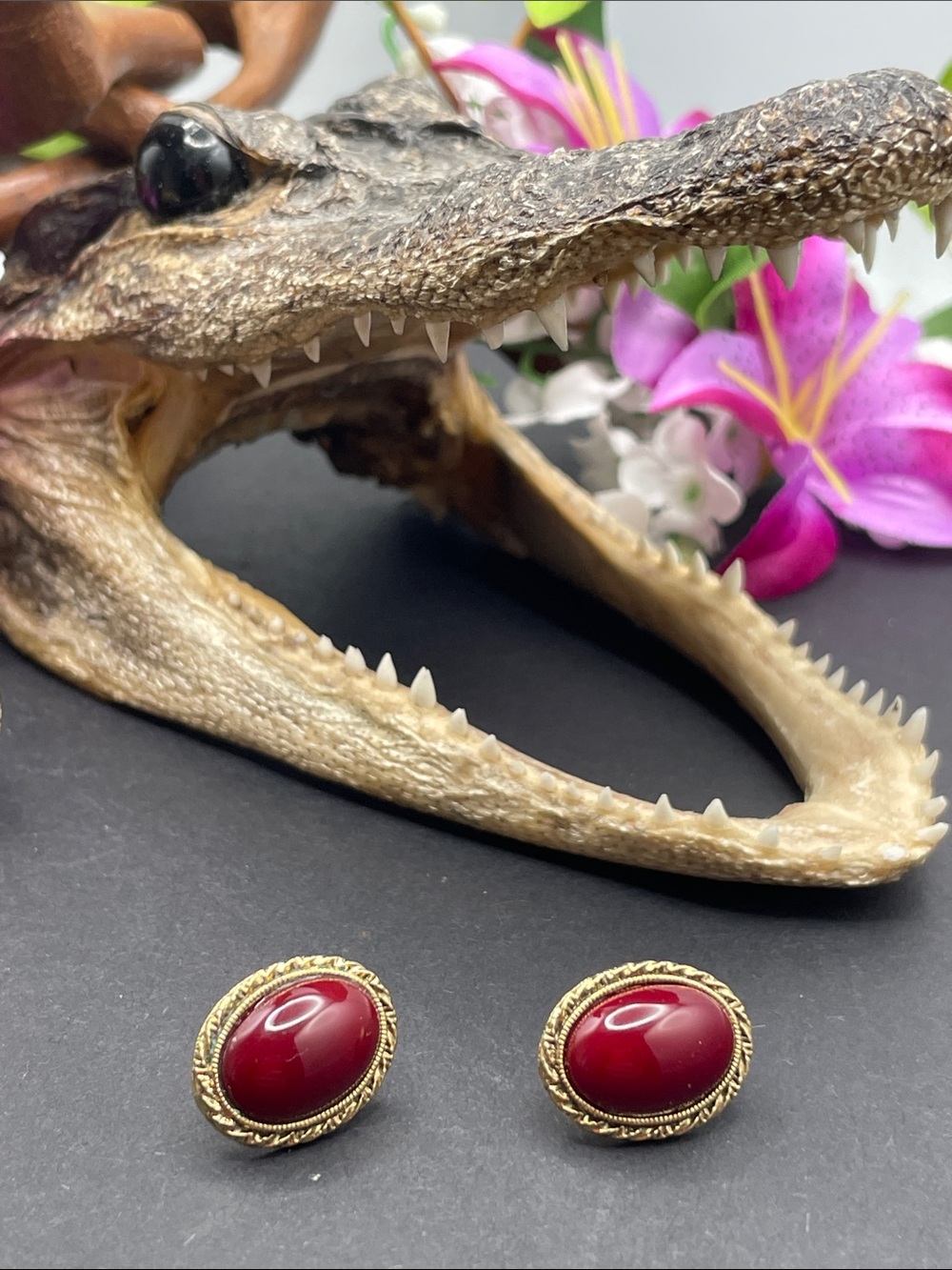 1928 brand red and gold tone pierced earrings